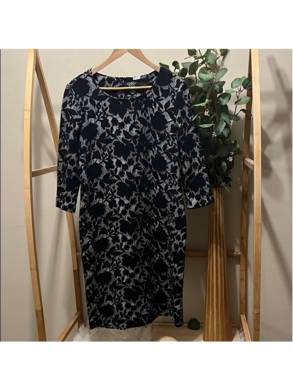 Maac London 98% Cotton Black Floral 3/4 Sleeve Dress a205